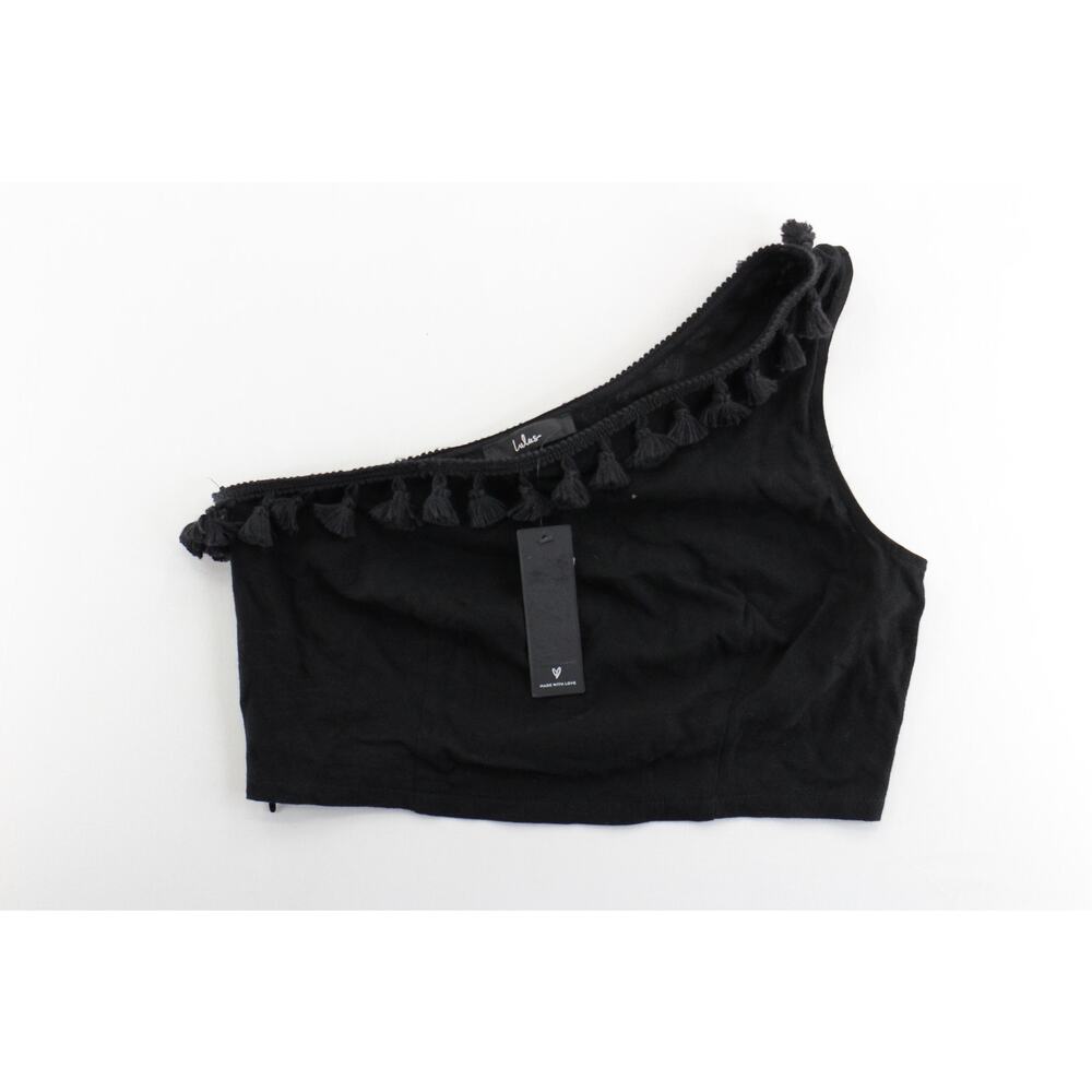 Lulus black one strap cropped bandeau top womens medium‎ coquette girlcoreblock